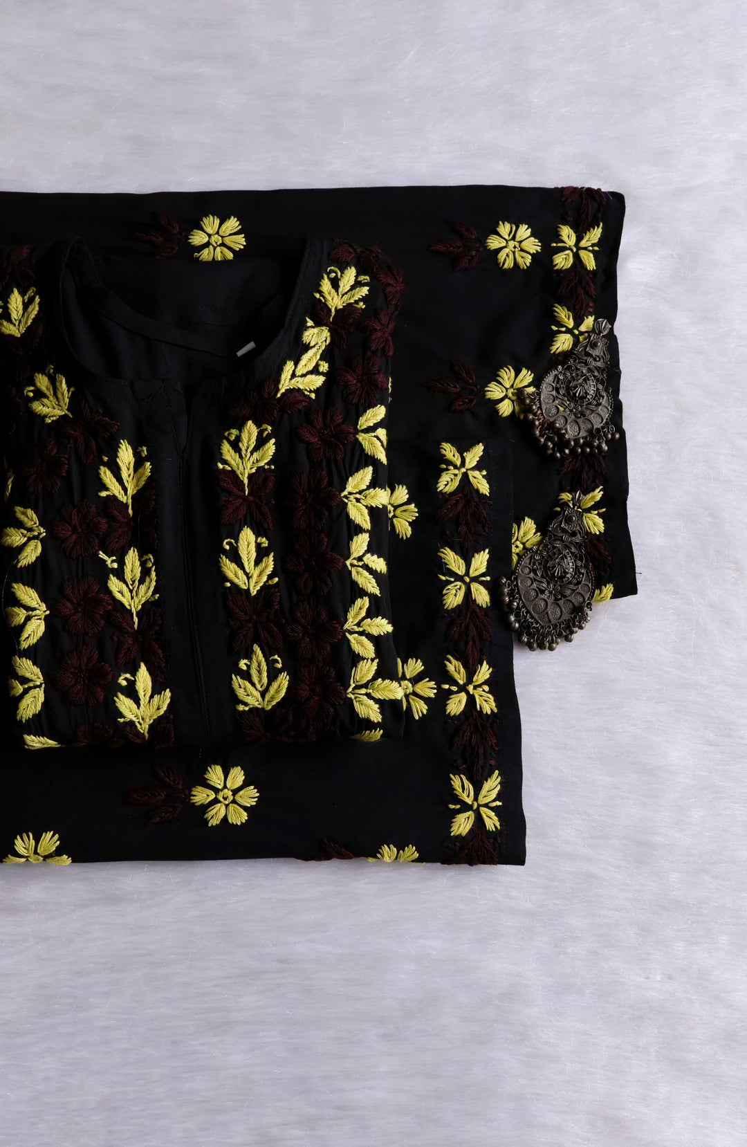 Gulbahaar Black, Yellow & Brown Rayon Kurta Set