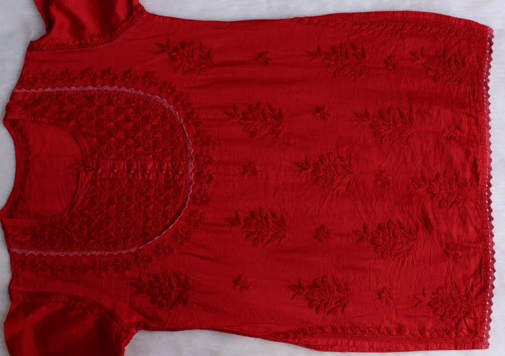 Jannat Red Short Chanderi Kurta