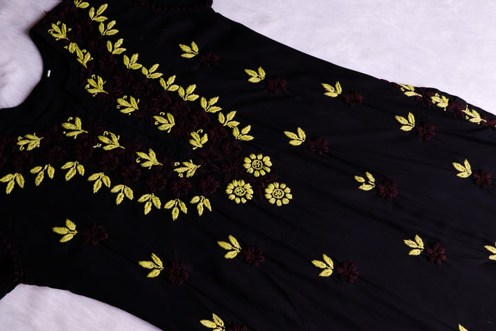 Gulbahaar Black, Yellow & Brown Rayon Kurta Set
