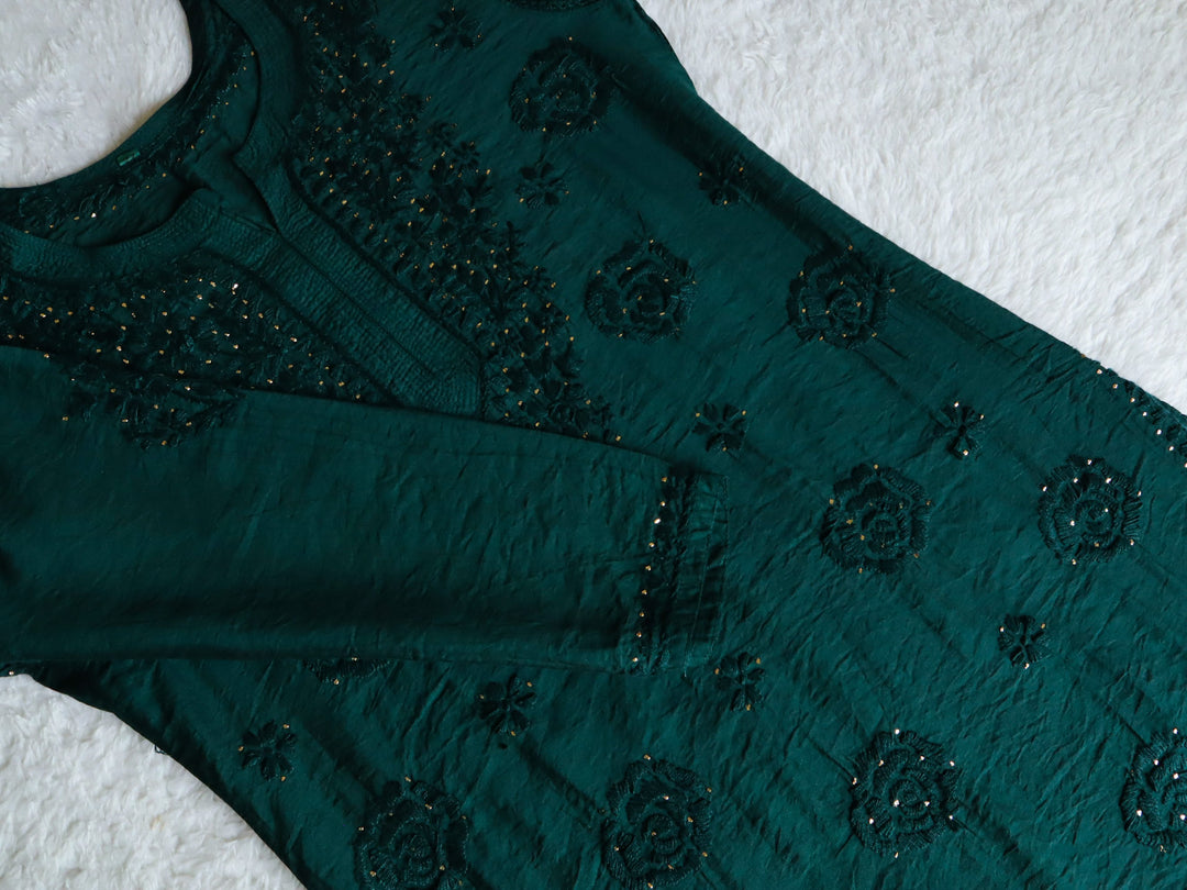 Hoor Deep Green Pure Chanderi Kurta