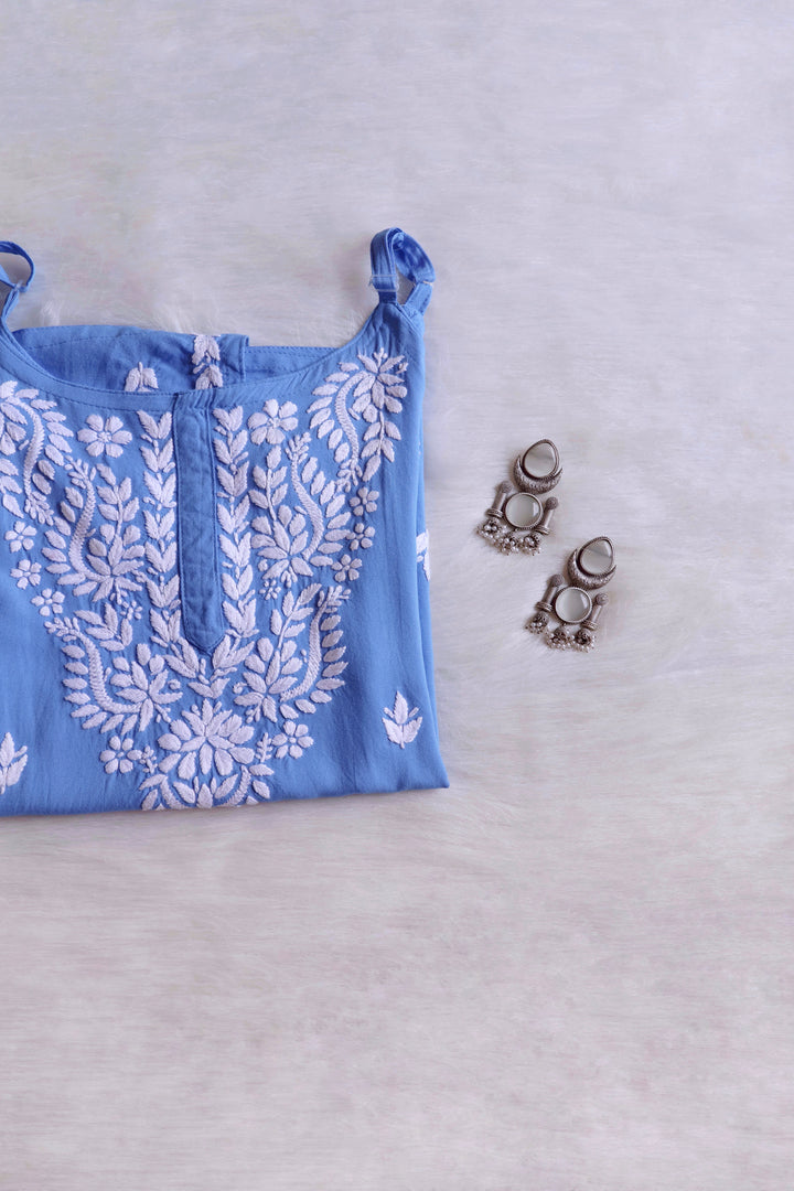 Mirha Ice Blue Short Sleeveless Kurta