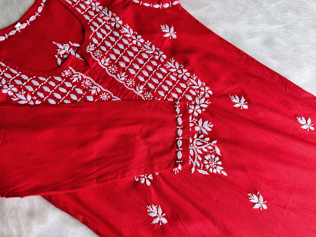 Rumaana Coral Red Cotton Kurta