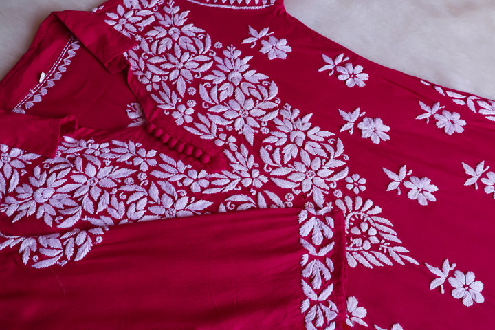 Maahi Deep Pink Rayon Coord set - Noor Chikankari