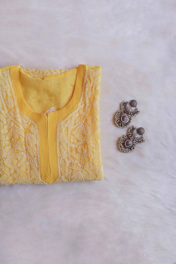 Nazish Yellow & White Long Georgette kurta
