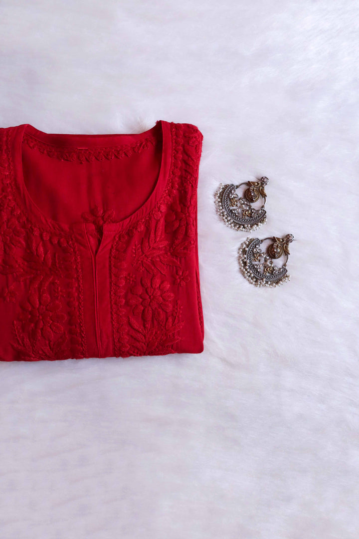 Zainab Red Ombre Long Rayon Kurta