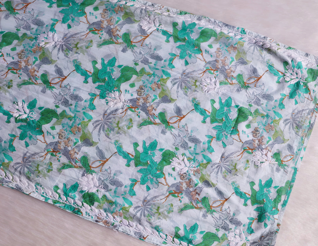 Maahgul Mint Green Floral Long MulMul kurta