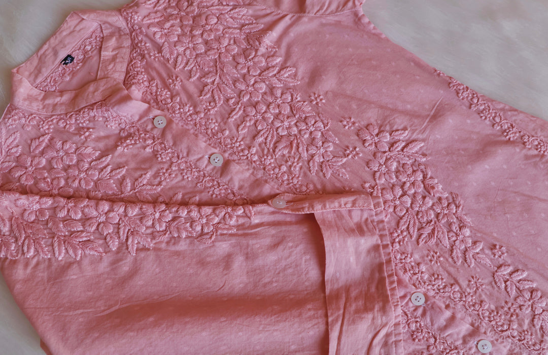 Nazakat Rose Brown Pure Cotton Kurta Set - Noor Chikankari