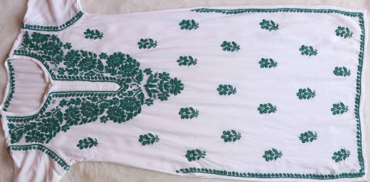 Aayat White & Teal Long Rayon kurta