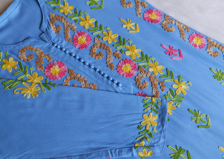 Anah Ice Blue Ombre Long Rayon Kurta