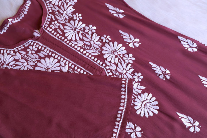 Duaa Mauve Pink Long Rayon kurta - Noor Chikankari