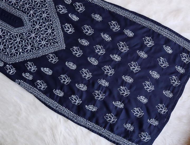 Zahrah Navy Blue Cotton Mulmul long kurta