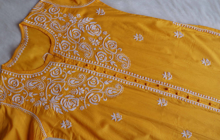 Gul Yellow & White Cotton Kurta