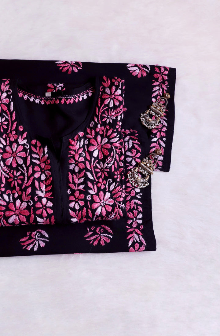 Noora Black & Pink Rayon Kurta Pant set
