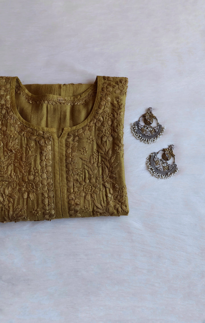 Zunaira Pastel Olive Chanderi Kurta