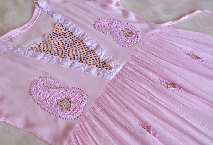 Anabiya Baby Pink Pure Chiffon Dress