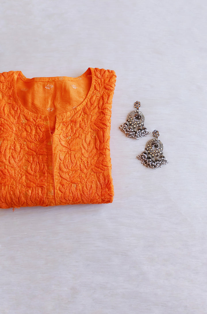 Nazakat Saffron Long Chanderi Kurta