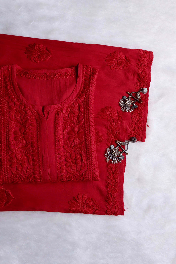Duaa Red Modal Kurta Pant set