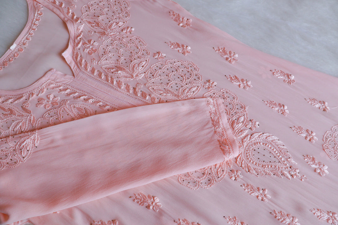 Hanaa Peach Viscose Georgette Kurta