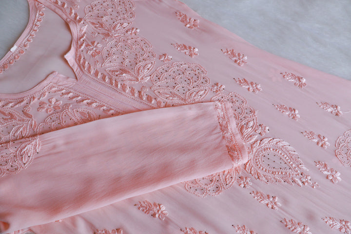 Hanaa Peach Viscose Georgette Kurta