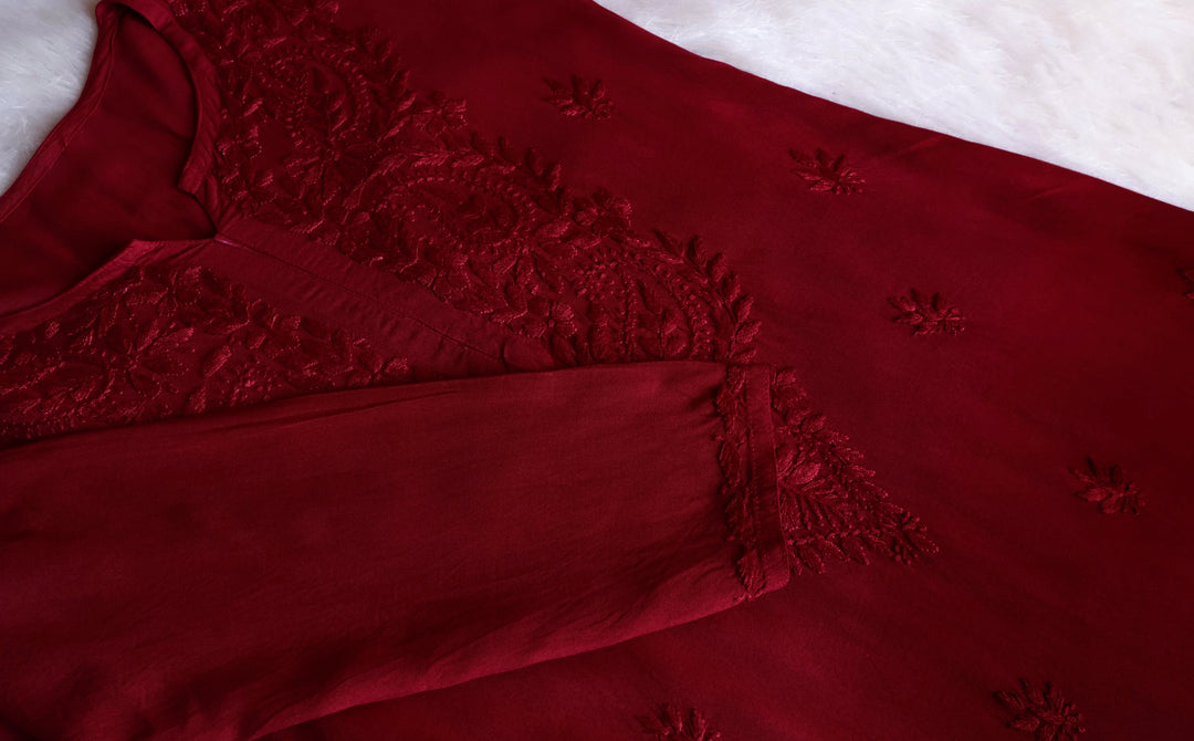 Laila Maroon Ombre Rayon 3 Piece Set - Noor Chikankari