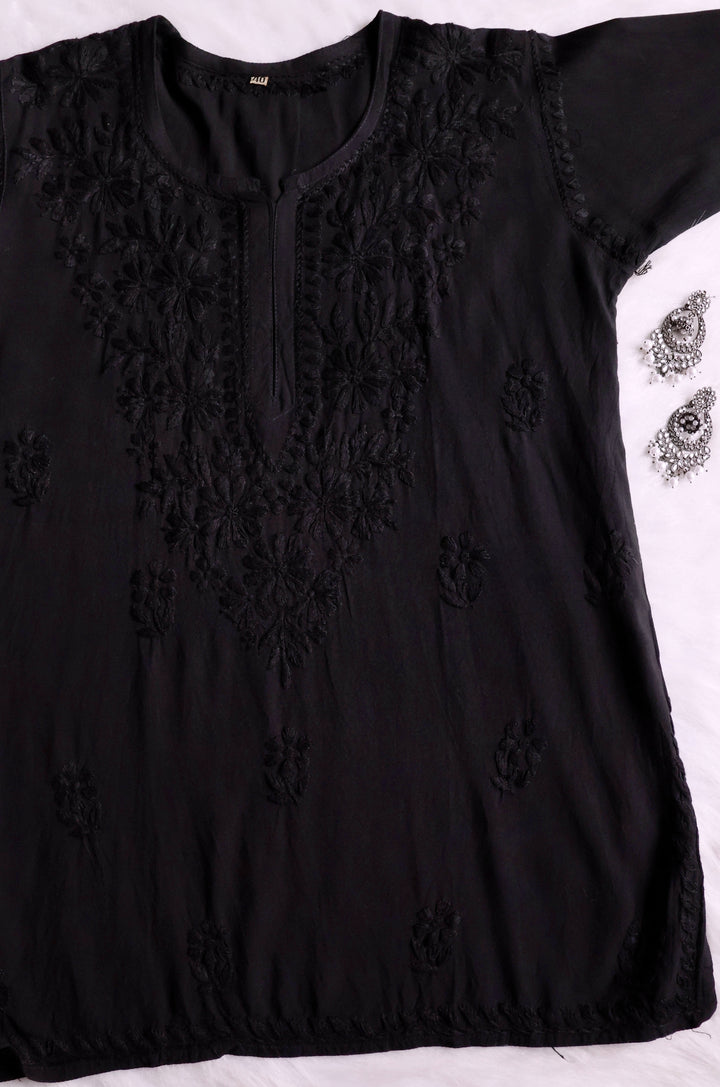 Farhaa Black Short Rayon Kurta