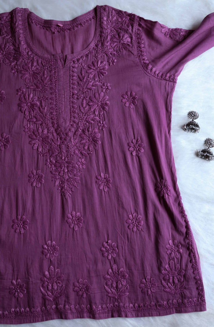 Nazakat Deep Purple Cotton short kurta