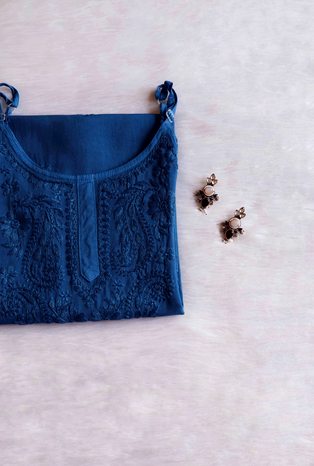 Hala Sea Blue Sleeveless Long Rayon Kurta