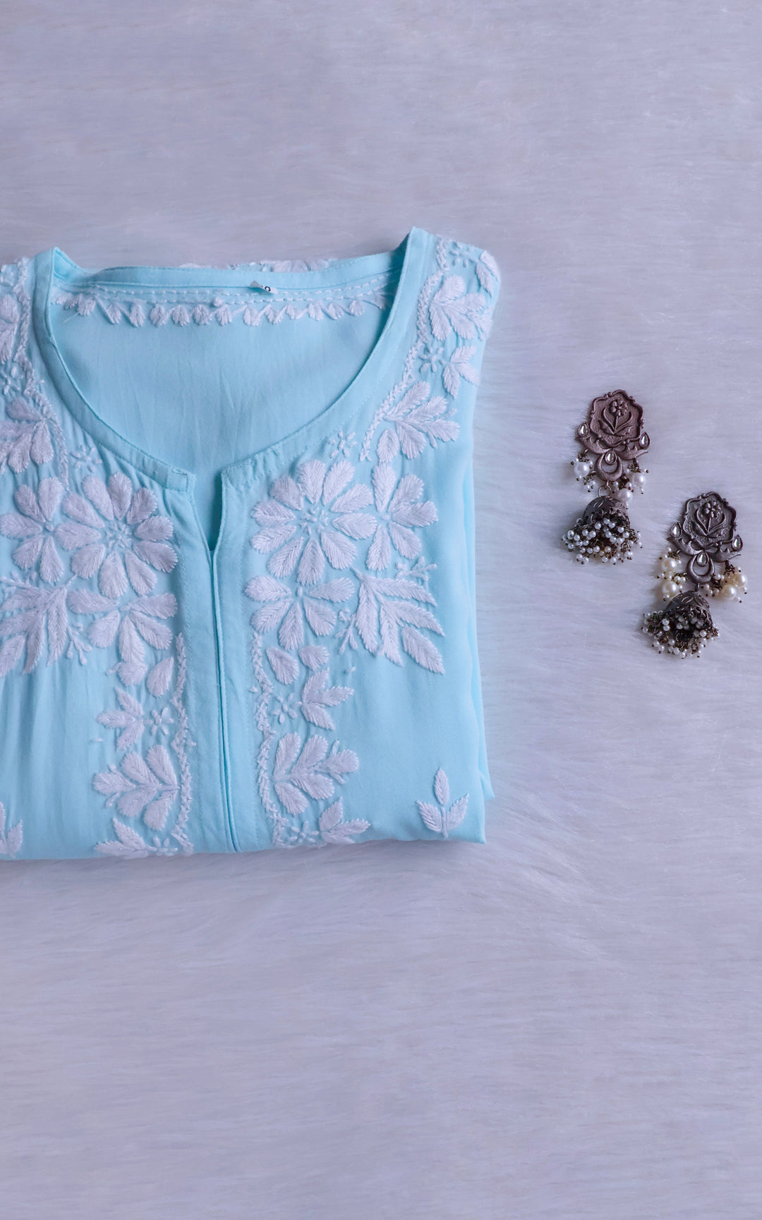 Zainab Powder Blue Long Rayon kurta