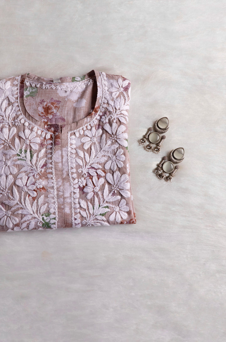 Maira Rose Beige Mulmul Long Kurta