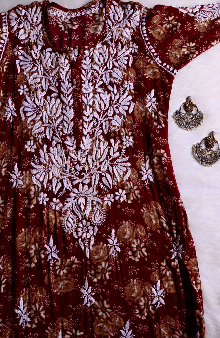 Gul-E-Bahaar Maroon Long Rayon kurta