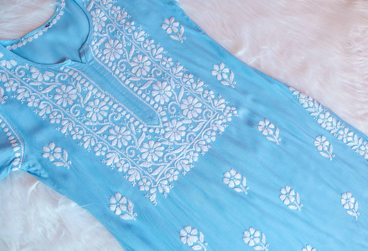 Zahrah Sky Blue Rayon Kurta Pant set