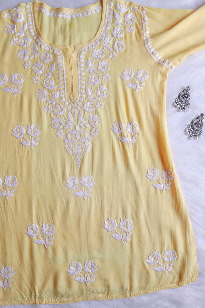 Gul Pastel Yellow & White Short Rayon Kurta