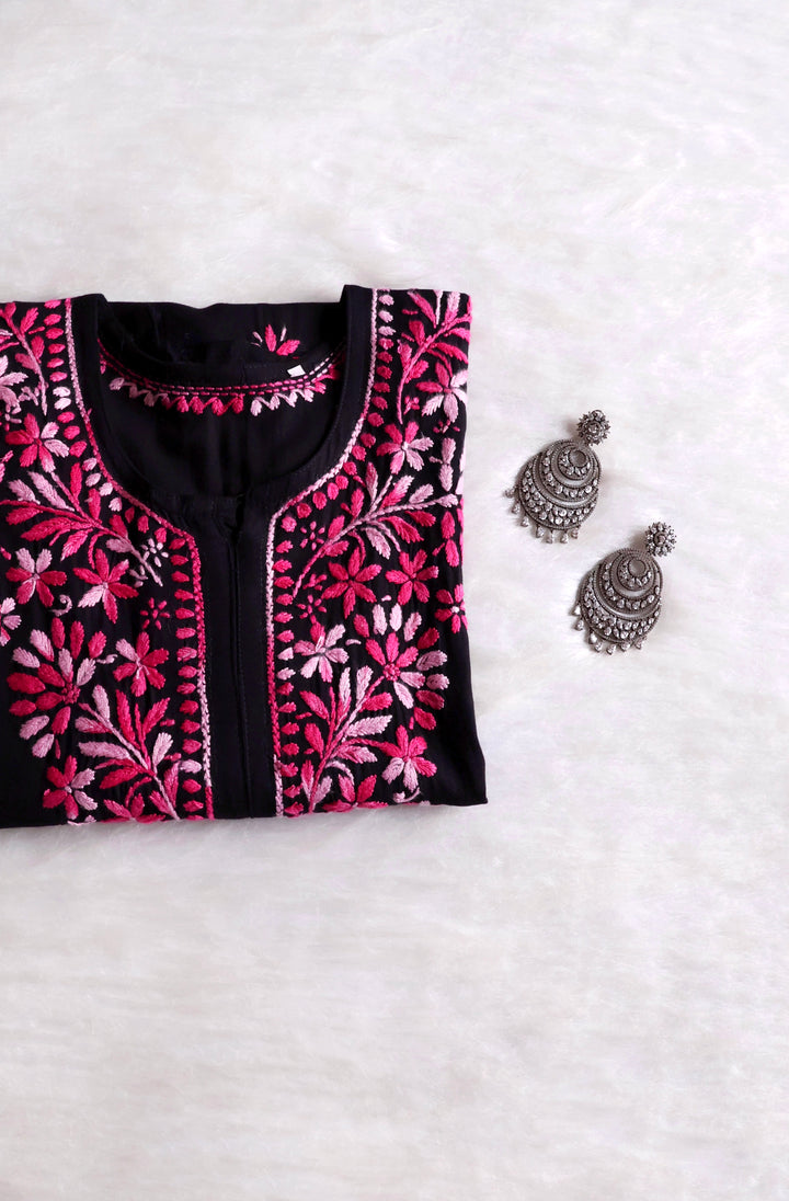 Laiba Black & Pink Long Rayon kurta