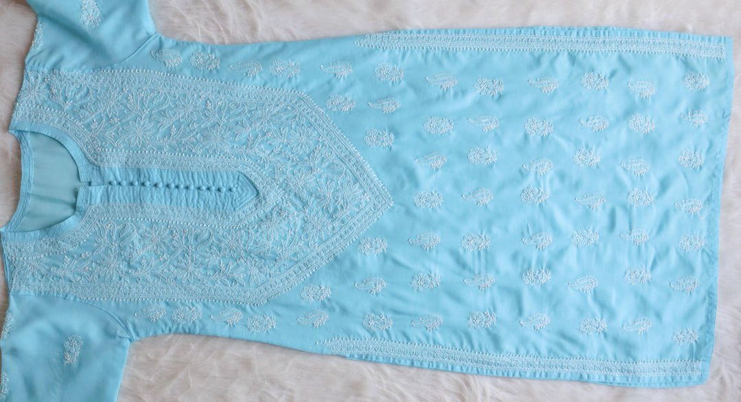 Zahrah Sky Blue Cotton Mulmul long kurta