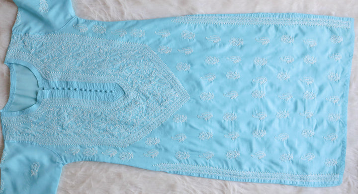 Zahrah Sky Blue Cotton Mulmul long kurta