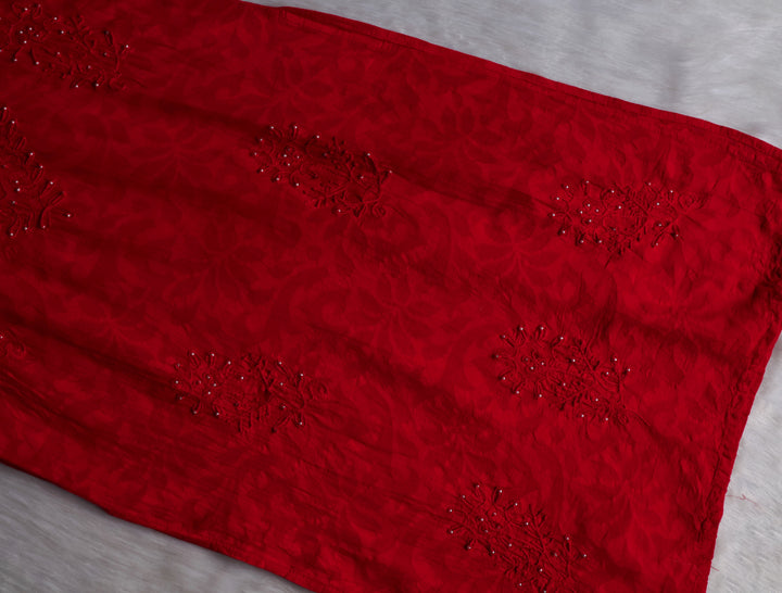 Red Long Jacquard Pearl Cotton kurta
