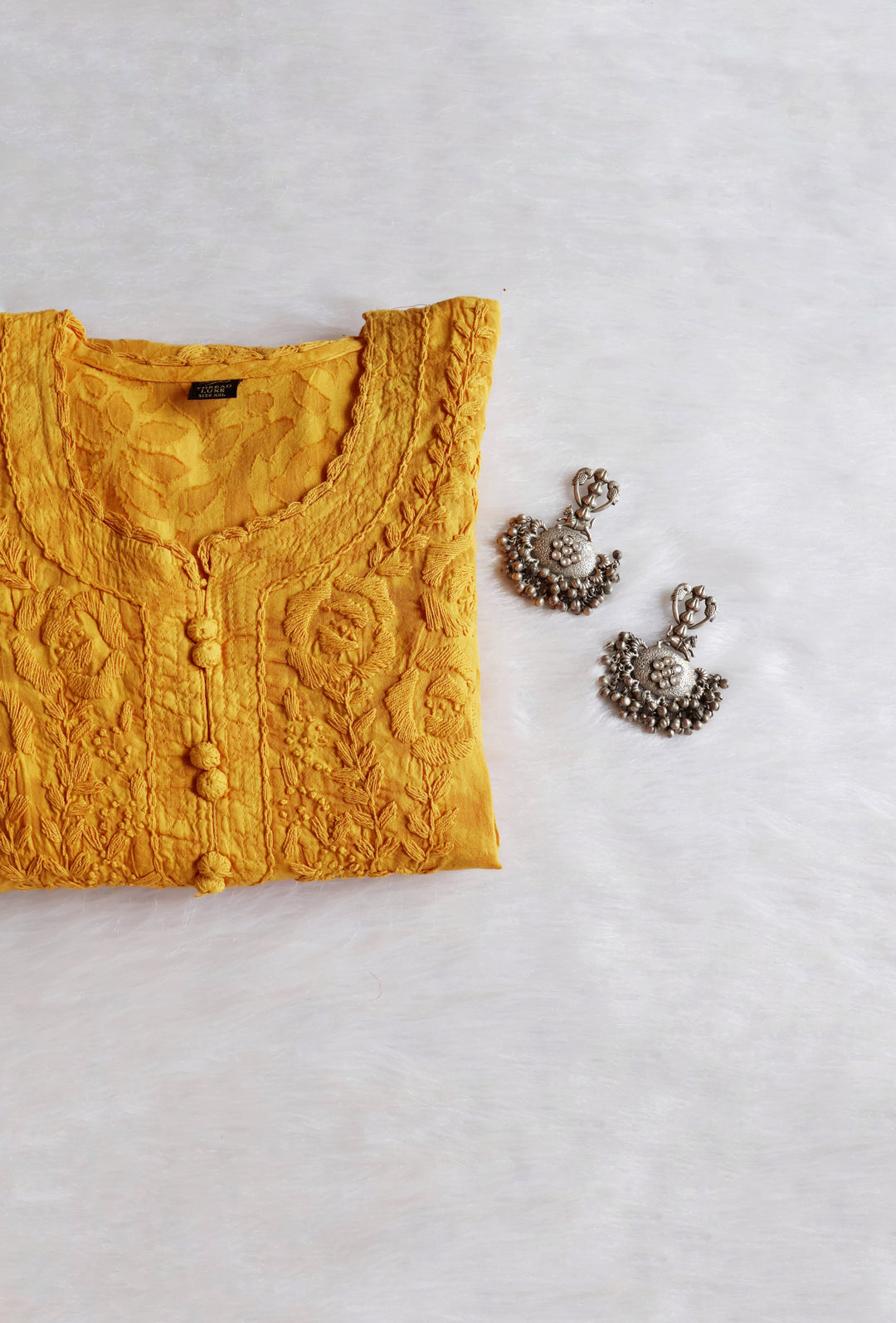 Mustard Yellow Long Jacquard Lace Cotton kurta