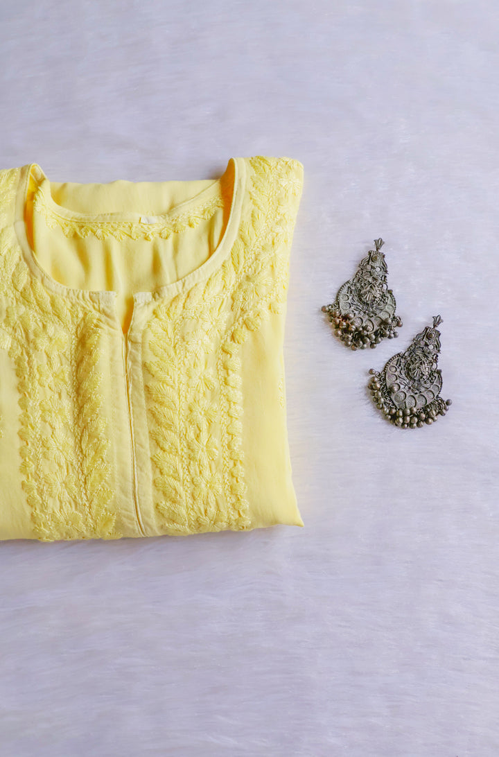 Alina Pastel Yellow Long Rayon Kurta