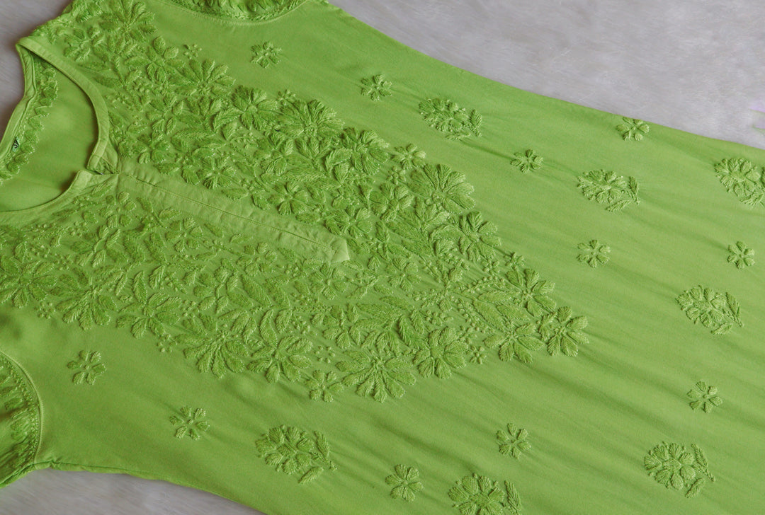 Alishba Lime Green Scalloped Rayon set