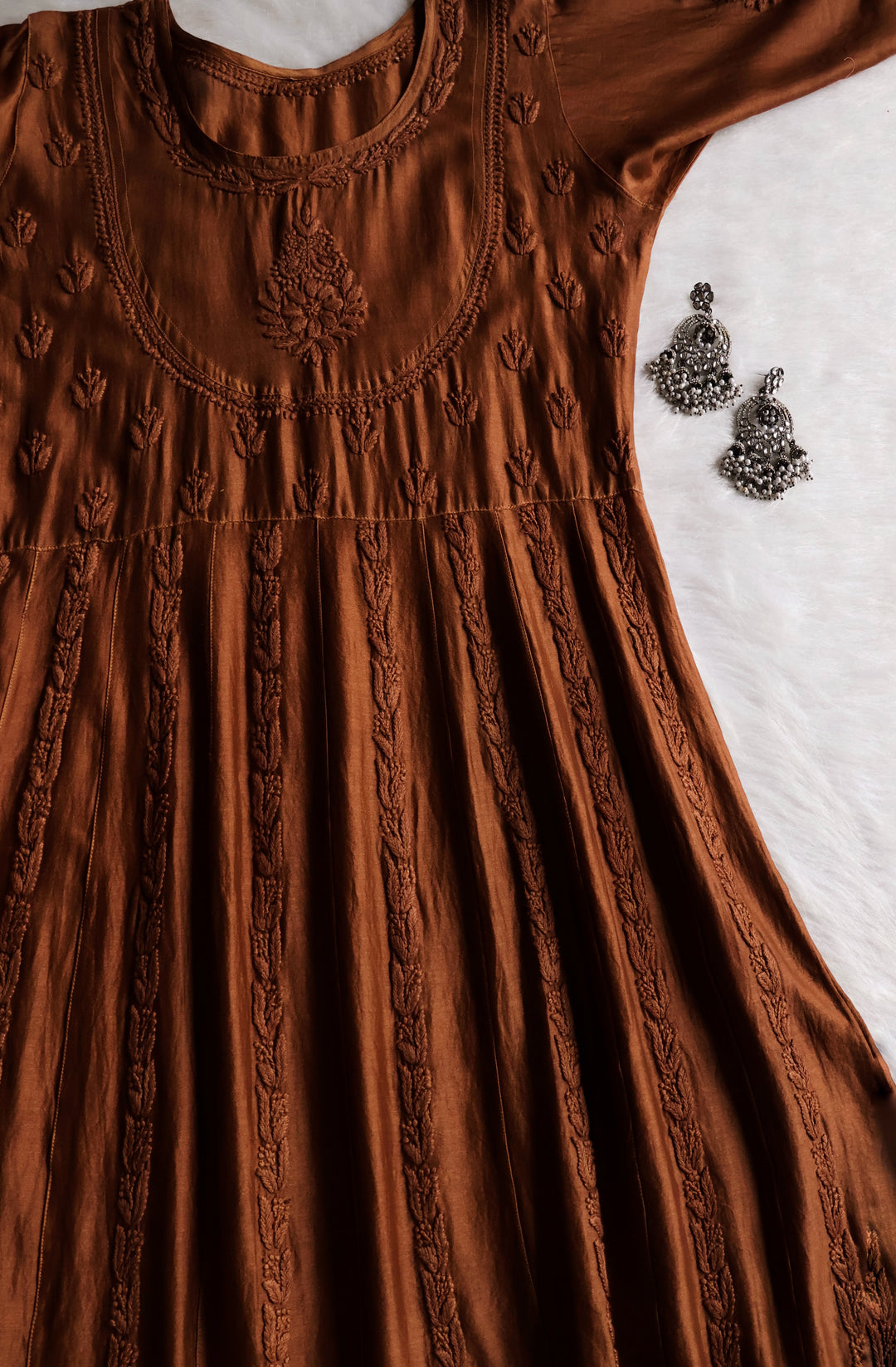 Naqsh Deep Brown Pure Chanderi Silk Anarkali