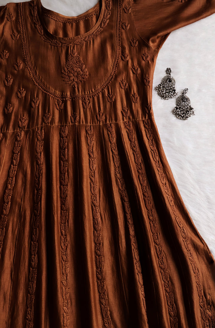 Naqsh Deep Brown Pure Chanderi Silk Anarkali