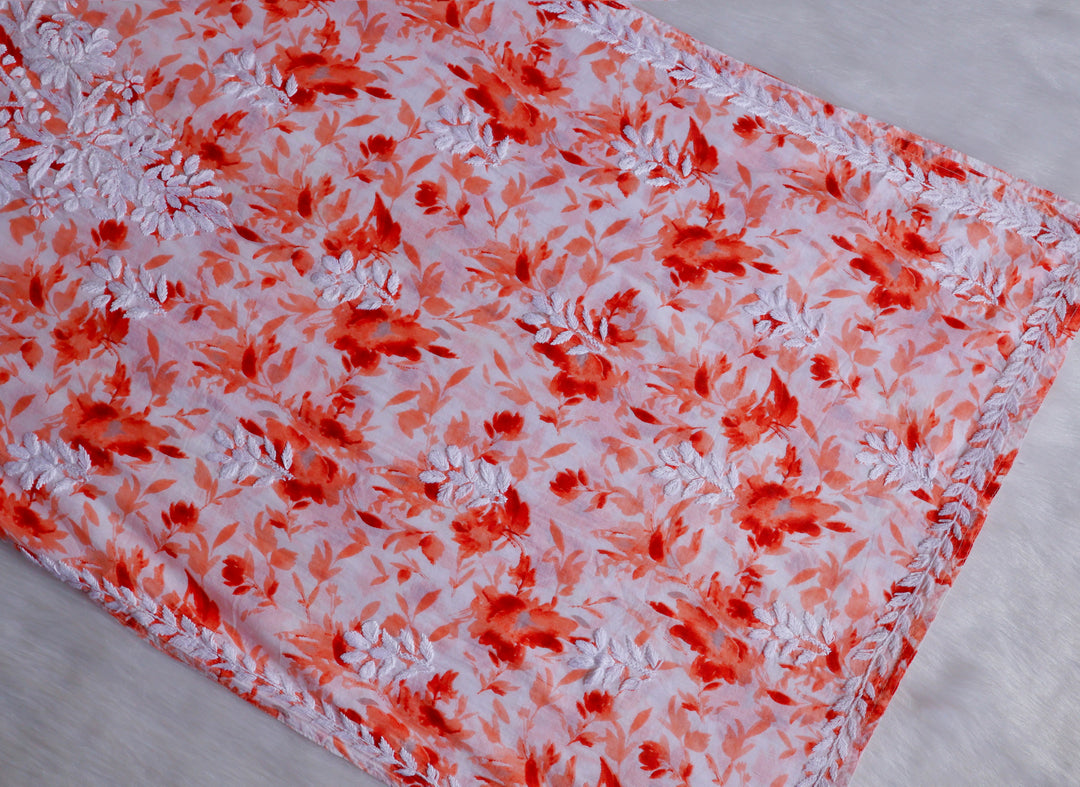 Abhira Peach Pure Mulmul set - Noor Chikankari