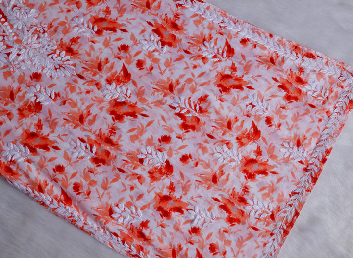 Abhira Peach Pure Mulmul set - Noor Chikankari