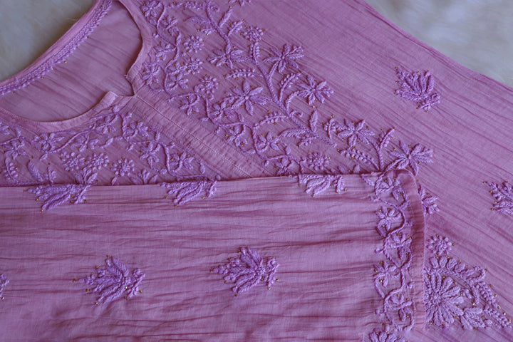 Naqsh Dusty Lavender Pure Chanderi Mulmul Set