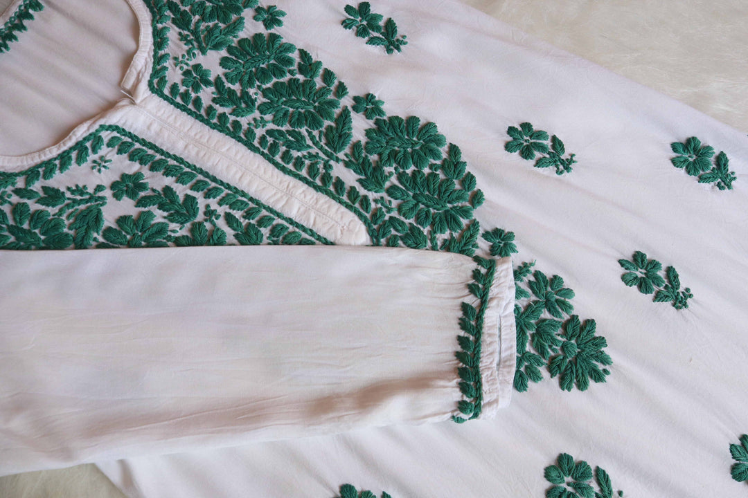 Aayat White & Teal Long Rayon kurta