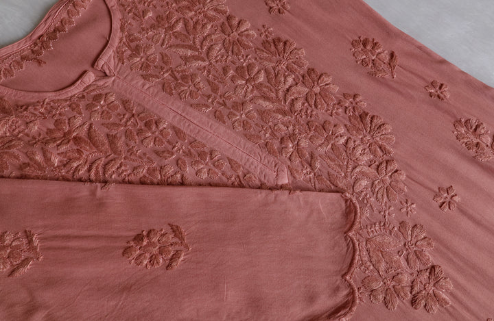 Alishba Rose Brown Scalloped Rayon set