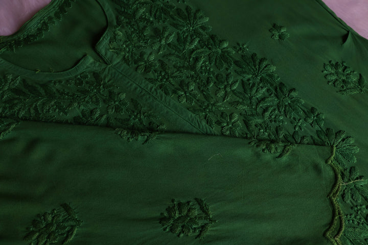 Gul Deep Green Scalloped Long Rayon Kurta