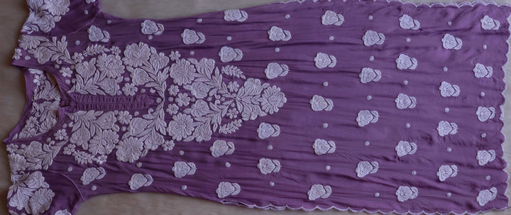 Noor Dusty Purple 10D Pure Muslin Scalloped Kurta Set
