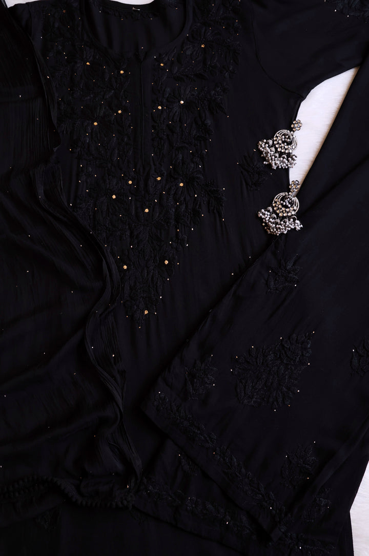 Naira Black Rayon Mukaish 3 Piece Set