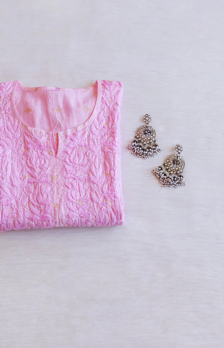 Nazakat Baby Pink Long Chanderi Kurta